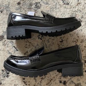 Faux Leather Chunky Heel Loafers